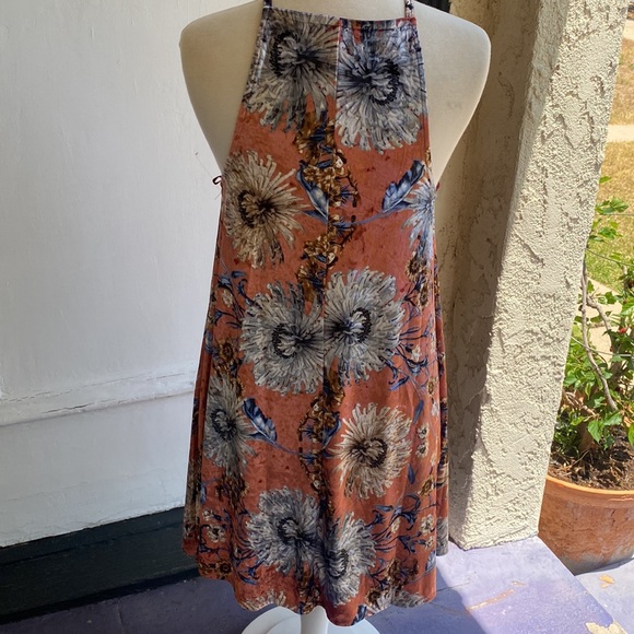 Wishlist Velour Orange Floral Dress Size Medium - Picture 5 of 9